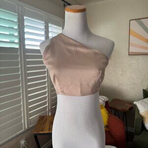 SHEIN beige silky one shoulder crop top